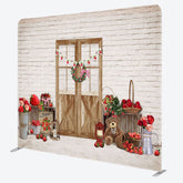 Aperturee - Aperturee Bricks Wall Bear Strawberry Rose Pillow Case Backdrop